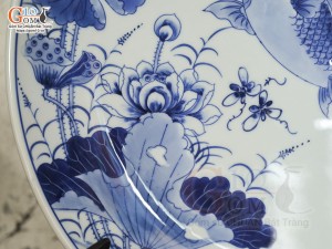 Đĩa trang trí men lam vẽ Song Ngư, đường kính 35cm