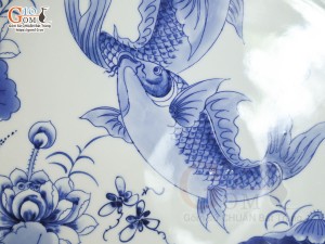 Đĩa trang trí men lam vẽ Song Ngư, đường kính 35cm