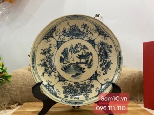 Đĩa trang trí men rạn cổ cảnh Xuân-Hạ-Thu-Đông, đường kính 26cm