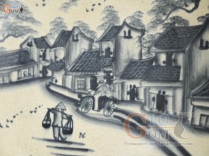 Đĩa trang trí men rạn cổ vẽ cảnh Hội An đường kính 40cm