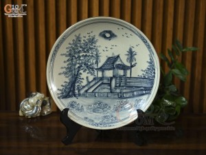 Đĩa trang trí men rạn họa tiết chùa một cột, đường kính 30cm