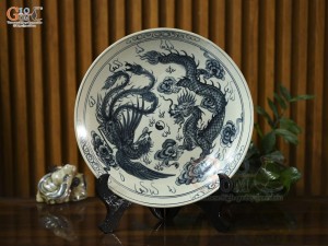 Đĩa trang trí men rạn họa tiệt Long Phụng, đường kính 26cm