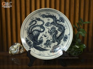 Đĩa trang trí men rạn họa tiệt Long Phụng, đường kính 30cm