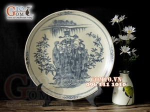 Đĩa trang trí men rạn Phúc Lộc Thọ, đường kính 26cm