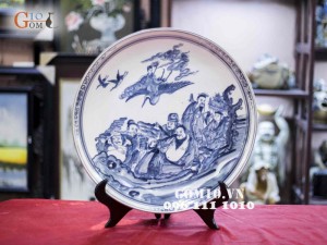 Đĩa trang trí men rạn vẽ Bát tiên Phi 26cm