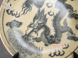 Đĩa trang trí men rạn vẽ Rồng, đường kính 30cm