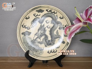 Đĩa trang trí men rạn vẽ Rồng, đường kính 30cm