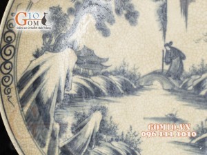 Đĩa trang trí men rạn vẽ Sơn thủy Phi 30cm