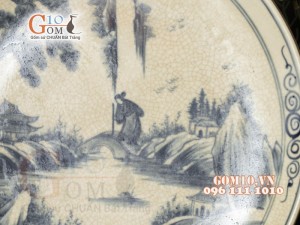 Đĩa trang trí men rạn vẽ Sơn thủy Phi 30cm
