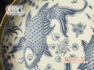 Đĩa trang trí men rạn vẽ Song Ngư bọc đồng, đường kính 35cm 