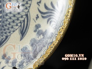 Đĩa trang trí men rạn vẽ Song Ngư bọc đồng, đường kính 35cm 