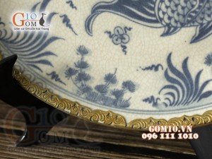 Đĩa trang trí men rạn vẽ Song Ngư bọc đồng, đường kính 35cm 