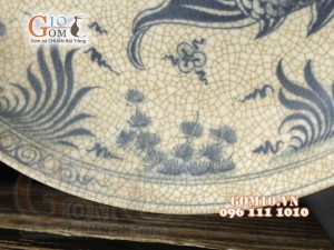 Đĩa trang trí men rạn vẽ Song ngư, đường kính 26cm