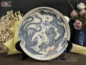 Đĩa trang trí men rạn họa tiệt Long Phụng, đường kính 26cm