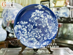 Đĩa trang trí vẽ cảnh khắc nổi cửu ngư 70cm
