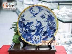Đĩa trang trí vẽ cảnh Lý Ngư vọng nguyệt bọc đồng Phi 40