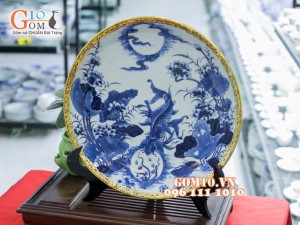 Đĩa trang trí vẽ cảnh Lý Ngư vọng nguyệt bọc đồng Phi 40