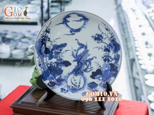 Đĩa trang trí vẽ cảnh Lý Ngư Vọng Nguyệt Phi 40