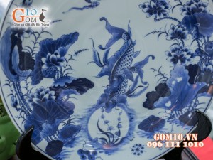 Đĩa trang trí vẽ cảnh Lý Ngư Vọng Nguyệt Phi 40