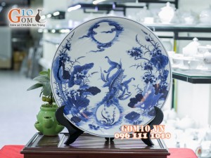 Đĩa trang trí vẽ cảnh Lý Ngư Vọng Nguyệt Phi 40
