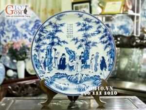 Đĩa trang trí vẽ cảnh trúc lâm thất hiền 70cm