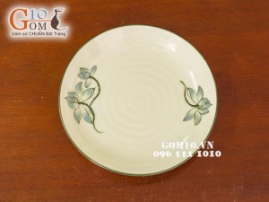 Đĩa tròn 1 lá Sen xanh men kem - Phi 18cm