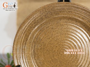 Đĩa tròn 2 lá gốm vàng, đường kính 20cm