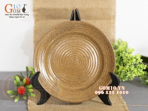Đĩa tròn 2 lá gốm vàng, đường kính 20cm