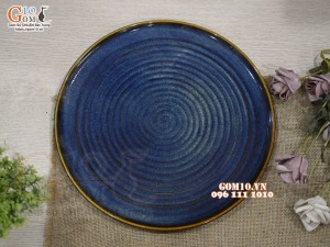 Đĩa tròn lòng phẳng men hỏa biến thiên hà, đường kính 30cm