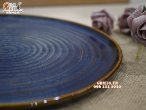 Đĩa tròn lòng phẳng men hỏa biến thiên hà, đường kính 30cm