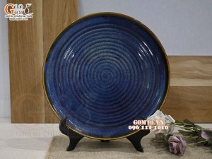 Đĩa tròn lòng phẳng men hỏa biến thiên hà, đường kính 30cm