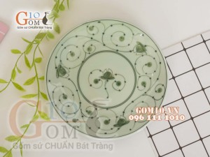 Đĩa tròn men cổ vẽ hoa sắt, đường kính 20cm