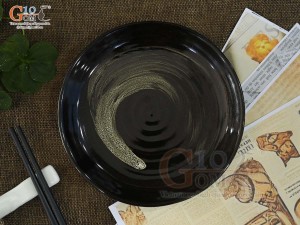 Đĩa tròn men hỏa biến gấm quẹt màu mật ong, đường kính 22cm