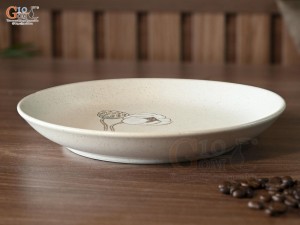 Đĩa tròn men kem tấm vẽ Bạch Liên, đường kính 20cm