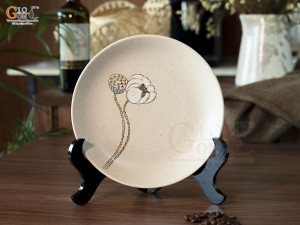 Đĩa tròn men kem tấm vẽ Bạch Liên, đường kính 20cm