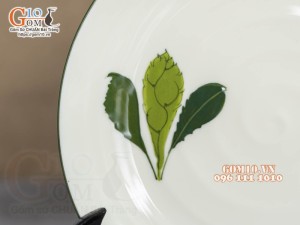 Đĩa tròn men kem vẽ Ngò gai, đường kính 16cm