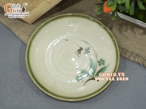 Đĩa tròn men vuốt vẽ tre xanh, đường kính 20cm