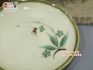 Đĩa tròn men vuốt vẽ tre xanh, đường kính 20cm