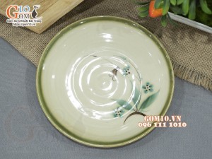 Đĩa tròn men vuốt vẽ tre xanh, đường kính 18cm