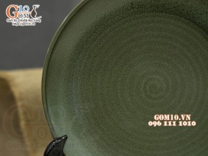 Đĩa tròn nông men hỏa biến xanh ngọc cổ, đường kính 16cm