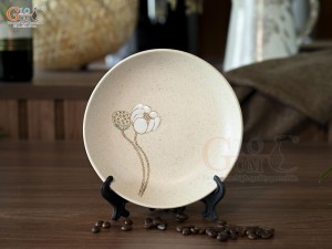 Đĩa tròn salad men kem tấm vẽ Bạch Liên, đường kính 16,5cm