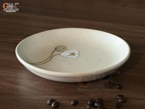 Đĩa tròn salad men kem tấm vẽ Bạch Liên, đường kính 16,5cm