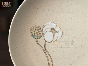 Đĩa tròn salad men kem tấm vẽ Bạch Liên, đường kính 16,5cm