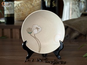 Đĩa tròn salad men kem tấm vẽ Bạch Liên, đường kính 19,5cm