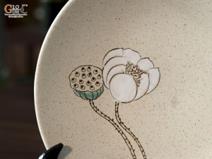 Đĩa tròn salad men kem tấm vẽ Bạch Liên, đường kính 19,5cm