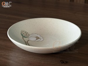 Đĩa tròn salad men kem tấm vẽ Bạch Liên, đường kính 19,5cm