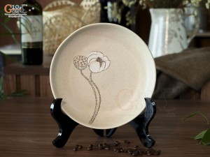 Đĩa tròn salad men kem tấm vẽ Bạch Liên, đường kính 22cm