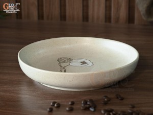 Đĩa tròn salad men kem tấm vẽ Bạch Liên, đường kính 22cm