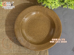 Đĩa tròn sâu lòng gốm vàng, đường kính 20cm