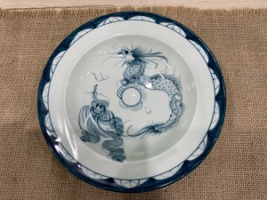 Đĩa tròn sâu lòng men cổ họa tiết Rồng Phượng Hóa, đường kính 20cm